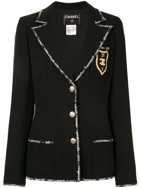 chanel black wool blazer 2005|CHANEL Pre.